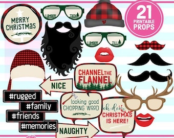 Lumberjack Christmas Photo Booth Props, Printable (Instant Download)