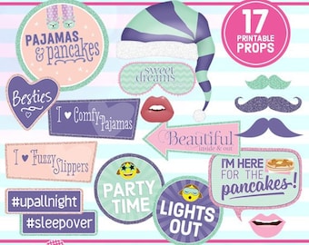 Pajama Pancakes Party Photo Booth Props, Sleepover Selfie (Digital Download)