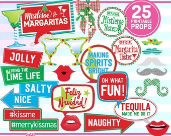 Mistletoe & Margaritas Photo Booth Props, Christmas Party (Digital Download)