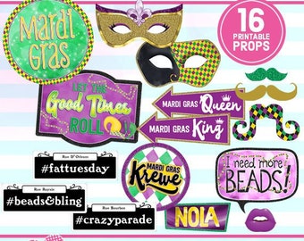 Mardi Gras Photo Booth Props, Party Selfie Station (Digital Download)