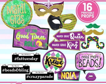 MARDI GRAS, Photo Booth Props, Fat Tuesday, Mardi Gras Party, selfie station, printable props, instant download