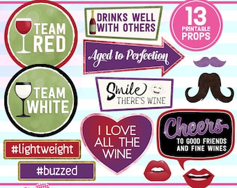Wine Photo Booth Props, Adult Party Printable (Digital Download)