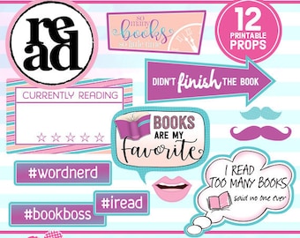 Book Club Photo Booth Props, Reading Party (Digital Download)