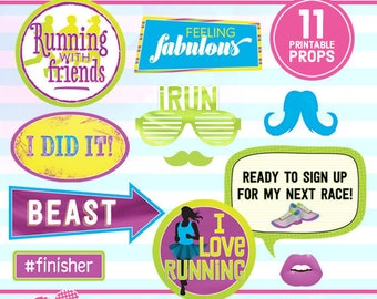 Running Photo Booth Props, Race Event, 11 Printable Designs (Digital Download)