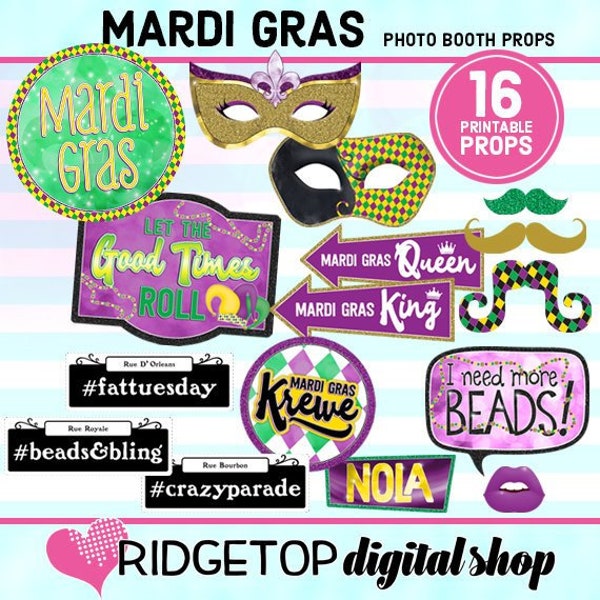MARDI GRAS, Photo Booth Props, Fat Tuesday, Mardi Gras Party, selfie station, printable props, instant download