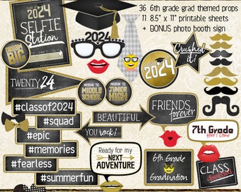 photo booth props class of 2024 6th grade graduation party upper elementary 6th grade selfie station black gold printable - 6th Grade Graduation Certificate Template photo booth props class of 2024 6th grade graduation party upper elementary 6th grade selfie station black gold printable - 6th Grade Graduation Certificate Template