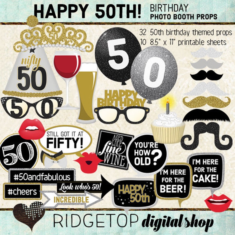 50th-birthday-photo-booth-props-50th-birthday-party-black-etsy