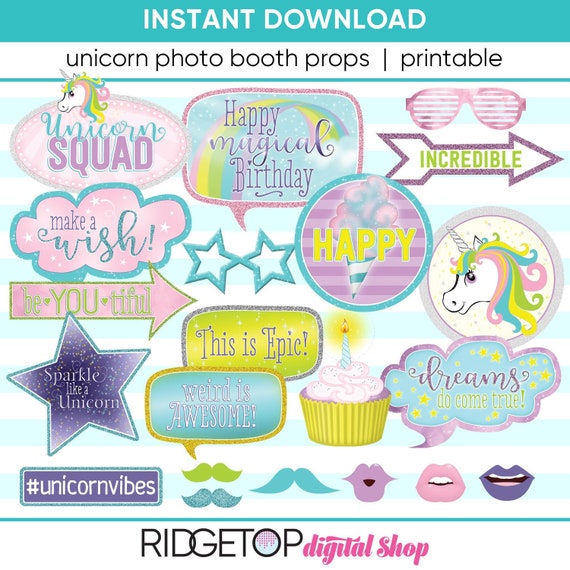 UNICORN BIRTHDAY PARTY Photo Booth Props Printable Props - Etsy Singapore