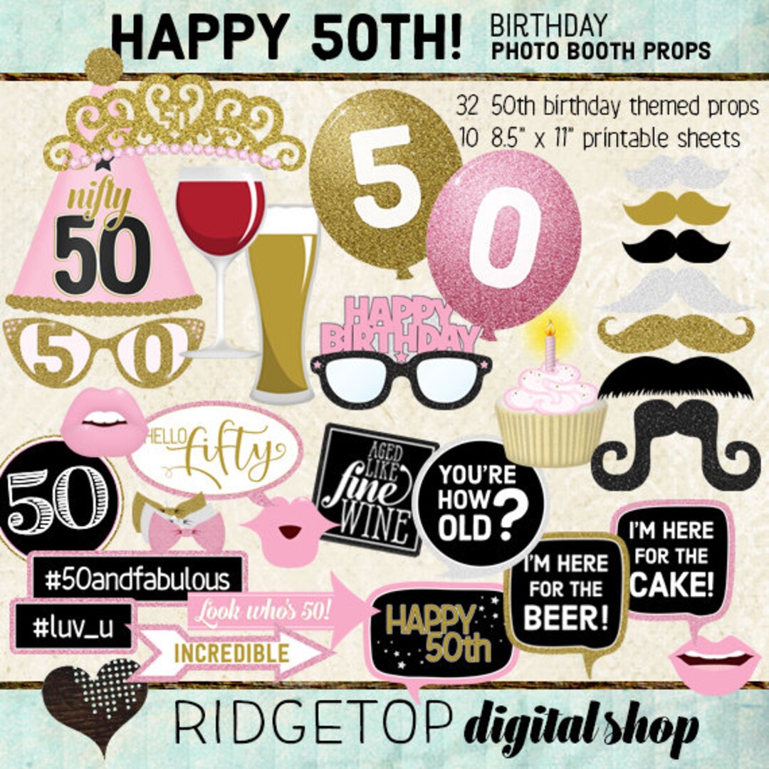 50TH BIRTHDAY Photo Booth Props 50th Birthday Party 50th Etsy