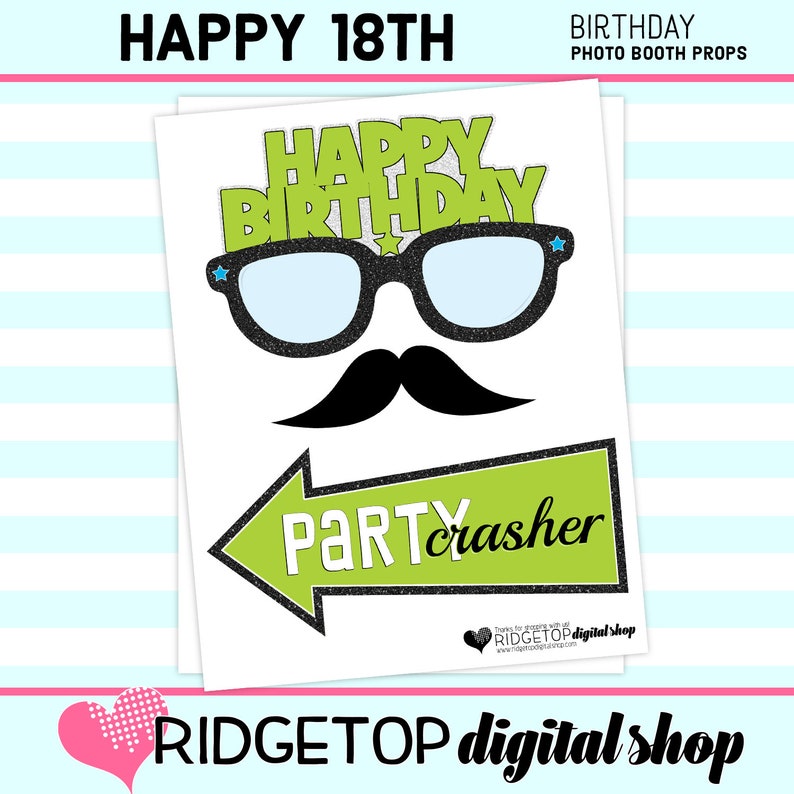 18th Birthday digital download 18th Birthday Party party printable Blue Lime Green birthday props PHOTO BOOTH PROPS instant download