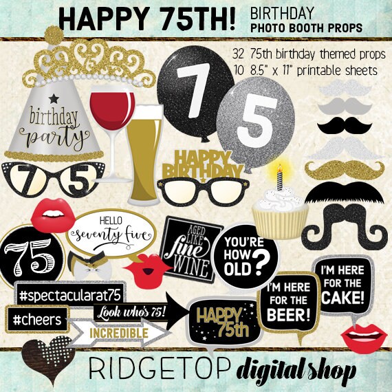 Instant Download Digital Printable File Cheers to 75 Years Gold /& White 75th Birthday Chalkboard Poster Sign CH035