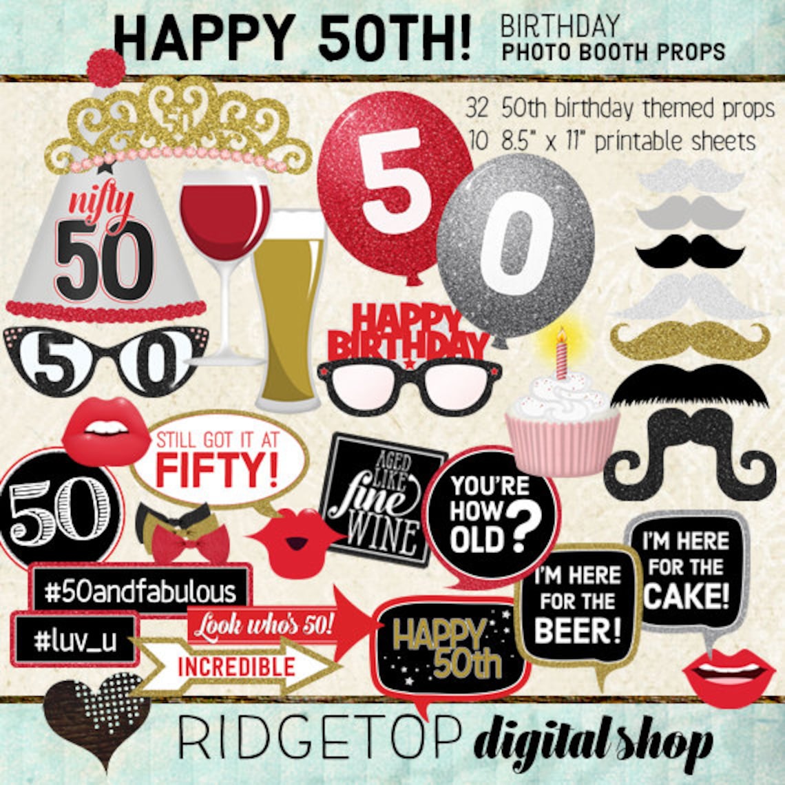 50TH BIRTHDAY Photo Booth Props 50th Birthday Party Selfie - Etsy