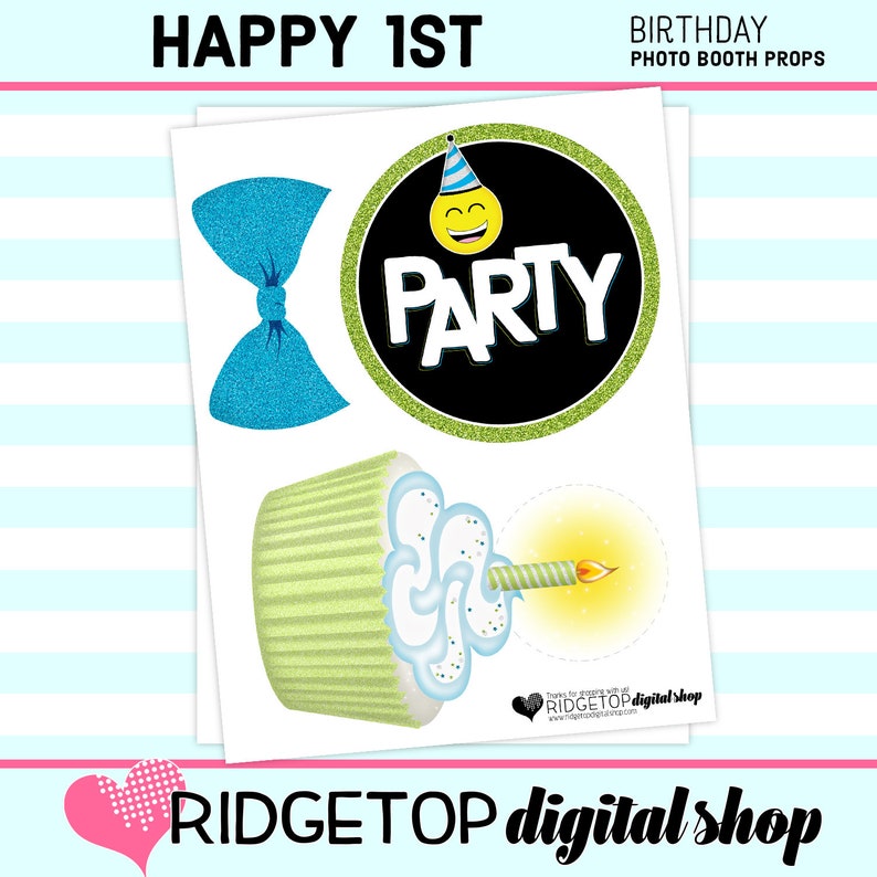 Lime Green birthday props instant download PHOTO BOOTH PROPS selfie digital download 1st Birthday Printable Blue 1st Birthday Party