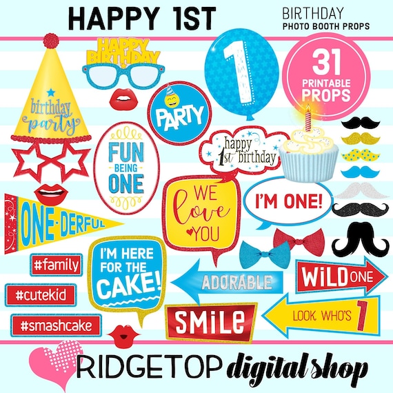 1st Birthday Photo Booth Props Free Printable