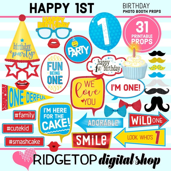 1st Birthday Printable PHOTO BOOTH PROPS 1st Birthday Party Birthday 