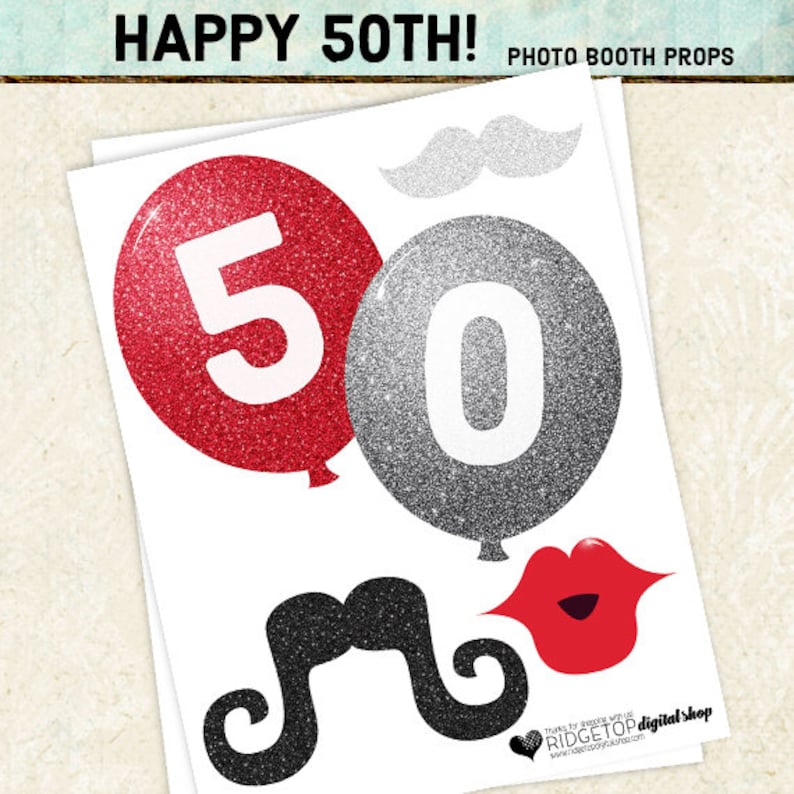 Free 50th Birthday Selfie Booth Props Printable