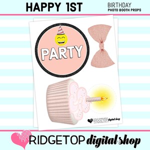 1st BIRTHDAY, Photo Booth Props, Rose Gold 1st Birthday Party, 1st ...
