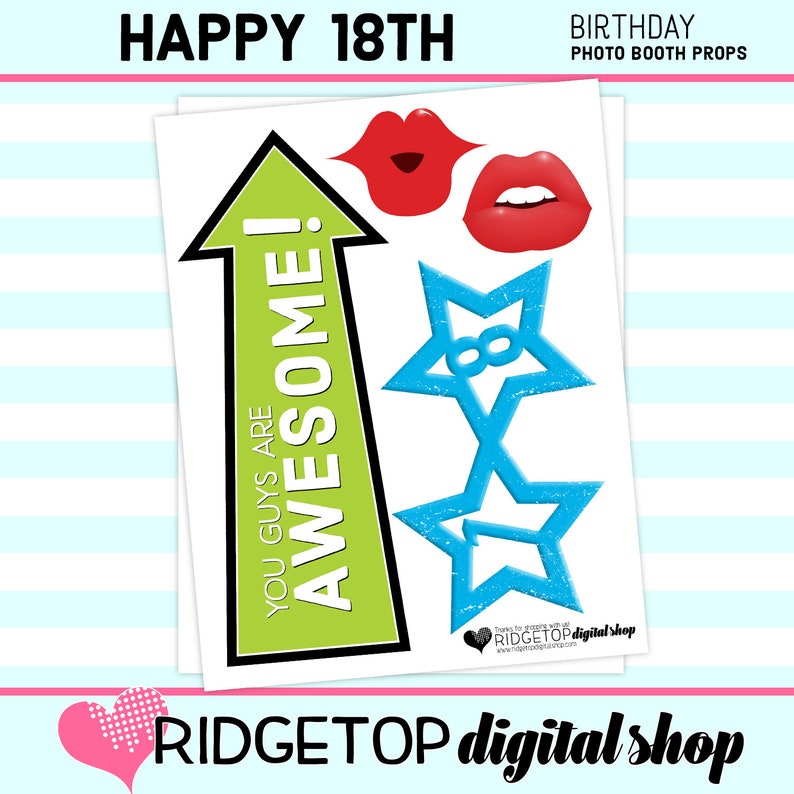 18th Birthday digital download 18th Birthday Party party printable Blue Lime Green birthday props PHOTO BOOTH PROPS instant download