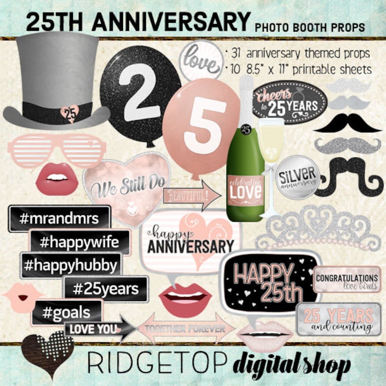 Photo Booth Props HAPPY 25TH ANNIVERSARY Party Black Etsy