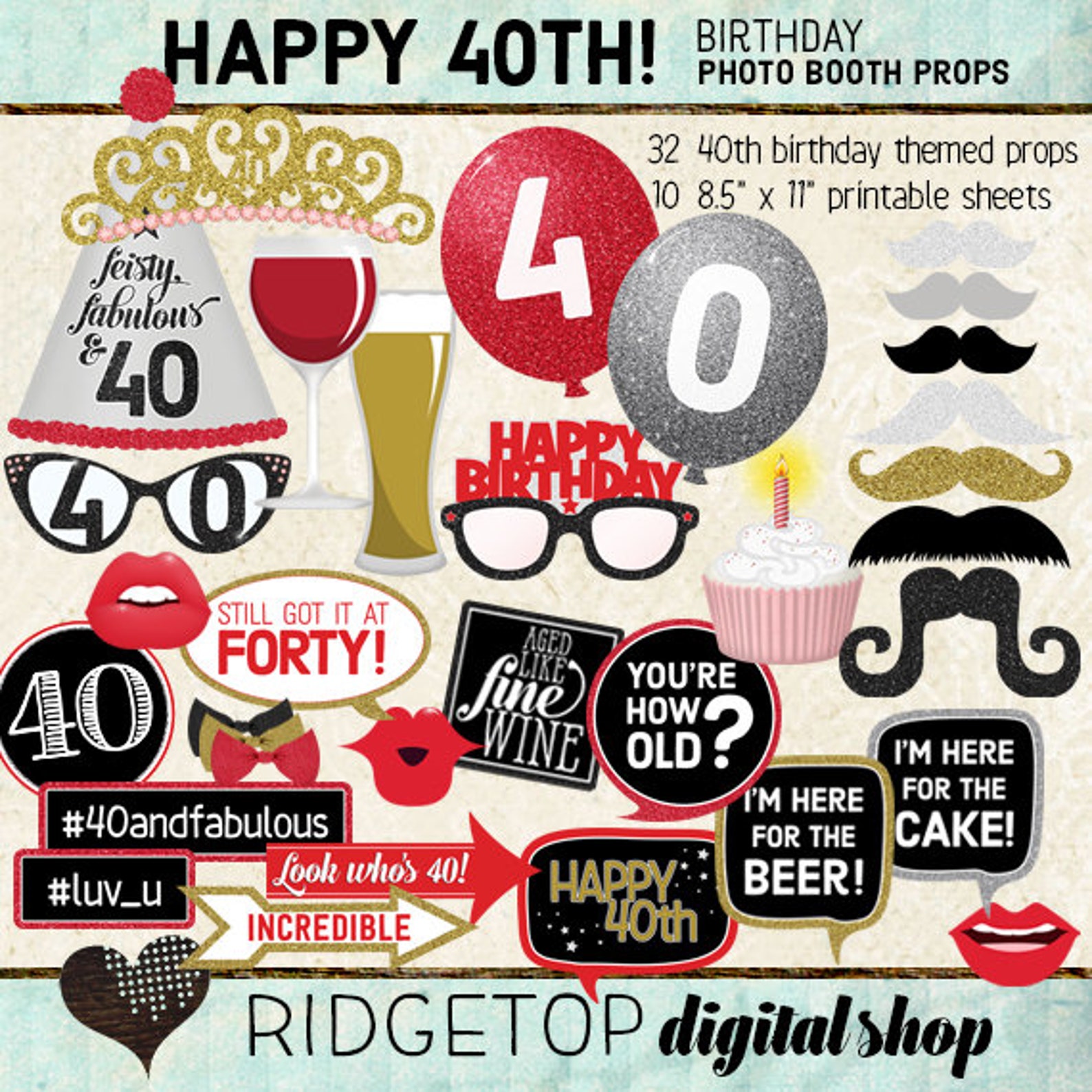 40th Birthday Photo Booth  Pack of 12 main image 1