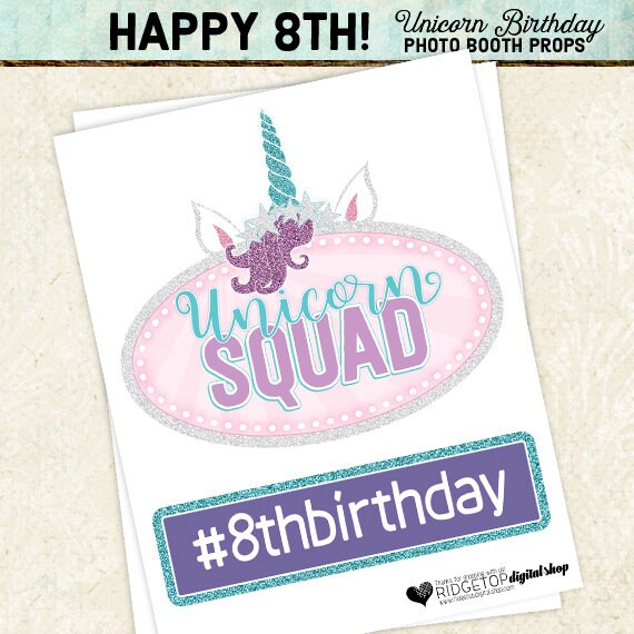 8th Birthday Unicorn Photo Booth Props Selfie Station 8th Etsy