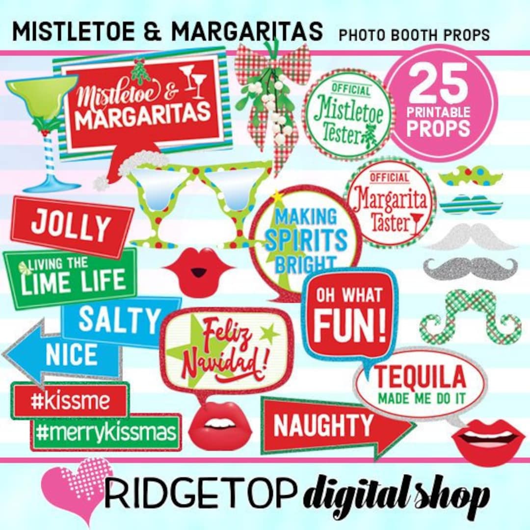 MISTLETOE &amp; MARGARITAS, Photo Booth Props, Christmas Photo Props ...
