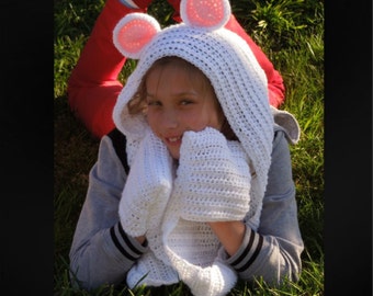 Crochet PATTERN - Scoodie Scarf With Ears, Quick and Easy Pattern - Instant Download
