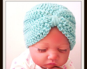 Baby Turban Crochet Pattern, Baby Hat, Photo Prop, Newborn Hat, Newborn Girl Hat, Preemie, Easy Crochet, pdf Pattern, Baby Shower Gift