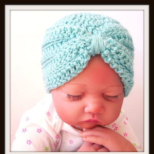 Baby Turban Crochet Pattern, Baby Hat, Photo Prop, Newborn Hat, Newborn Girl Hat, Preemie, Easy Crochet, pdf Pattern, Baby Shower Gift image 1