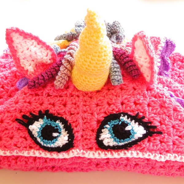 Crochet PATTERN - Unicorn Blanket With Hood