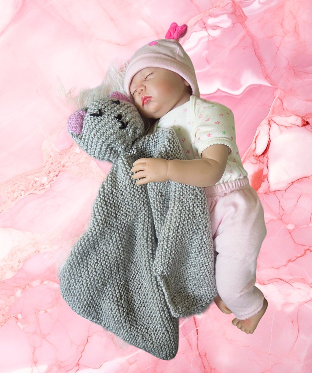 Baby Lovey Blanket Knitting Pattern, Cat Lovey for Baby, Kitty Snuggle