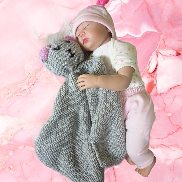 Baby Lovey Blanket Knitting Pattern, Cat Lovey For Baby, Kitty Snuggle Buddy Knitting Pattern, Baby Shower Gift, Cat Lovers Gift