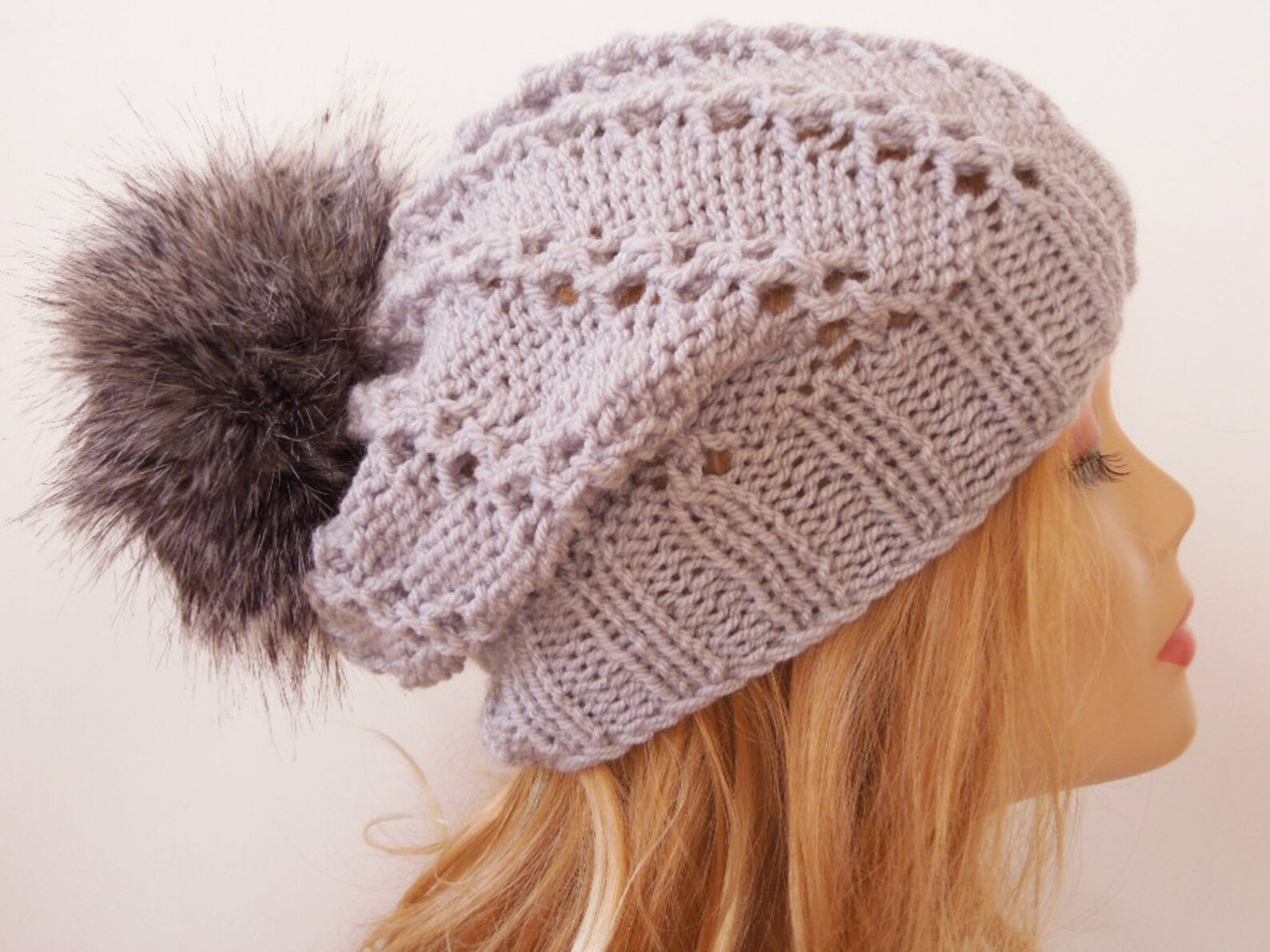 Knitting Pattern Pom Pom Slouchy Hat Knit Hat Pom Pom Etsy