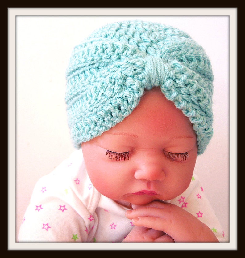 Baby Turban Crochet Pattern, Baby Hat, Photo Prop, Newborn Hat, Newborn Girl Hat, Preemie, Easy Crochet, pdf Pattern, Baby Shower Gift image 1