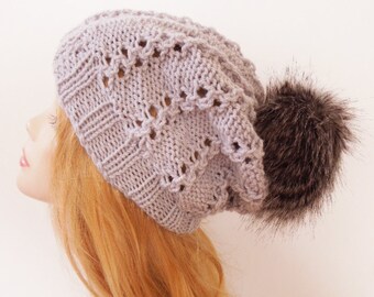 Knit Pom Slouchy Hat Pattern – Worsted Weight, Easy Knitting (PDF Pattern