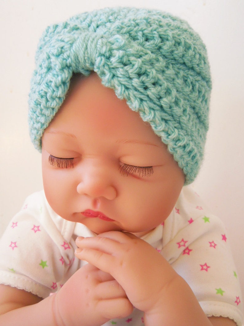 Baby Turban Crochet Pattern, Baby Hat, Photo Prop, Newborn Hat, Newborn Girl Hat, Preemie, Easy Crochet, pdf Pattern, Baby Shower Gift image 2