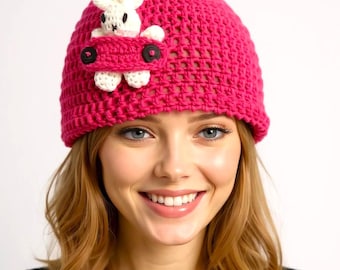 WZÓR NA SZYDEŁKO - Czapka Beanie z Króliczkiem, Szybki i Łatwy Projekt - Natychmiastowe Pobranie
