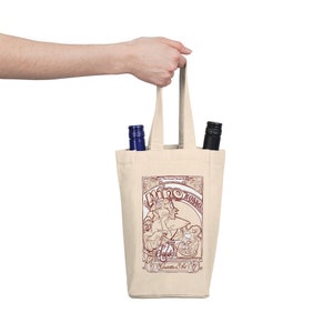 Double Wine Tote Bag, Rosso, Art Nouveau, Red Wine, Gift, Bottle Holder