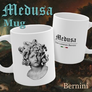 Caneca de cerâmica Medusa, caneca de arte branca, caneca de café de arte exclusiva de 11 onças, caneca para estudante de arte, presente de amante de mitologia