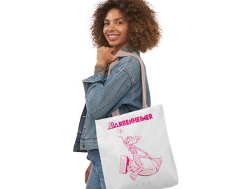 Barbenheimer Polyester Canvas Tote Bag, Pink Barbie Girl Bag, Fun Gift For Mom, Grocery Bag, Movie Lover Tote, Choose Color
