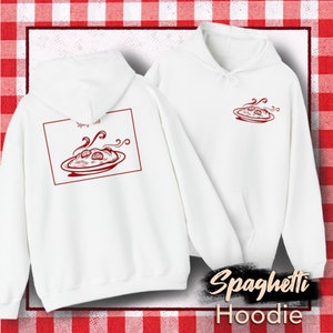 White Spaghetti Hoodie, Italian Food Sweatshirt For Boyfriend, Pasta Lover Winter Hooded Sweatshirt, Italian Girl Gift Idea
