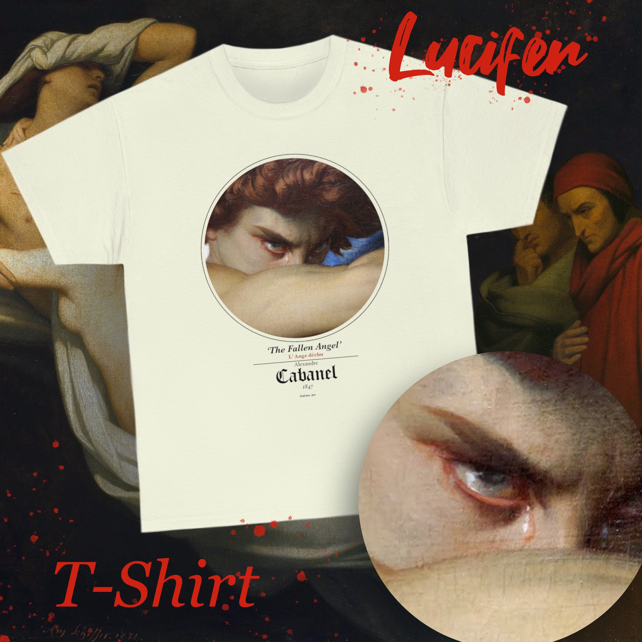 Fallen Angel White Shirt, Painting T-shirt, Artist Tee, Lucifer