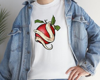 Vit Temptation Snake, T-shirt med tatueringsmotiv, Grafisk T-shirt, Djurtröja, Vit ormdesign, Tatueringströja