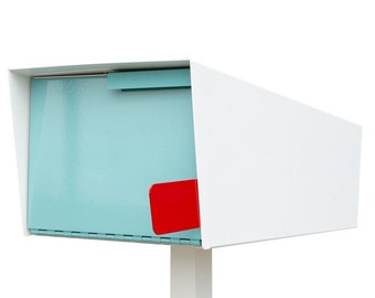 Modern Mailbox | Post Mount Mailbox | White/Robin Egg