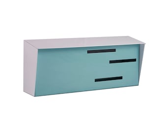 Modern Mailbox | Mid Century Modern Mailbox | Horizontal White & Robin Egg