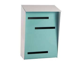 Modern Mailbox | Mid Century Modern Mailbox | Vertical White/Robin Egg