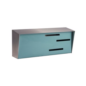 Modern Mailbox | Mid Century Modern Mailbox |  Horizontal Silver/Robin Egg