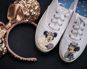 Just Married Mickey & Minnie | Hand-Painted Shoes