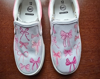 Hand Painted “Girlhood” Shoes | Pink Bow Custom Sneakers | Personalized Gift for Her