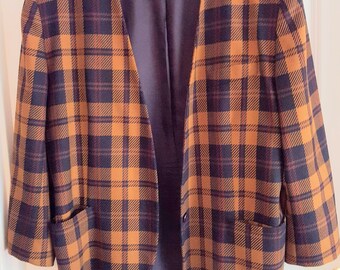 Vintage 1970s Brown Plaid Suit Jacket